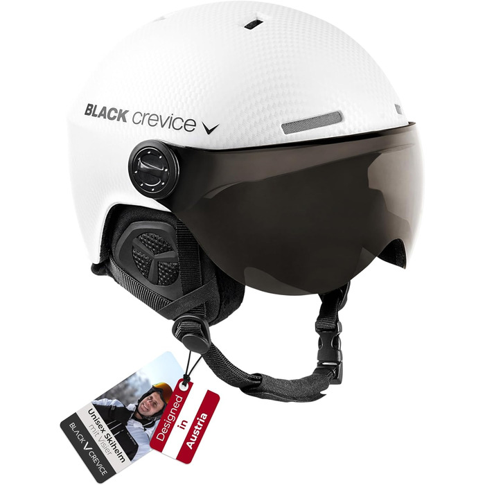 Шолом гірськолижний BLACK CREVICE Gstaad з візором у стилі пілота, білий, карбон, M/L