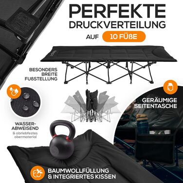 Килимок для відпочинку HEROGEAR: розкладне ліжко для кемпінгу, гостей, пляжу, саду та подорожей. Розміри: 190 x 67 см, чорний.