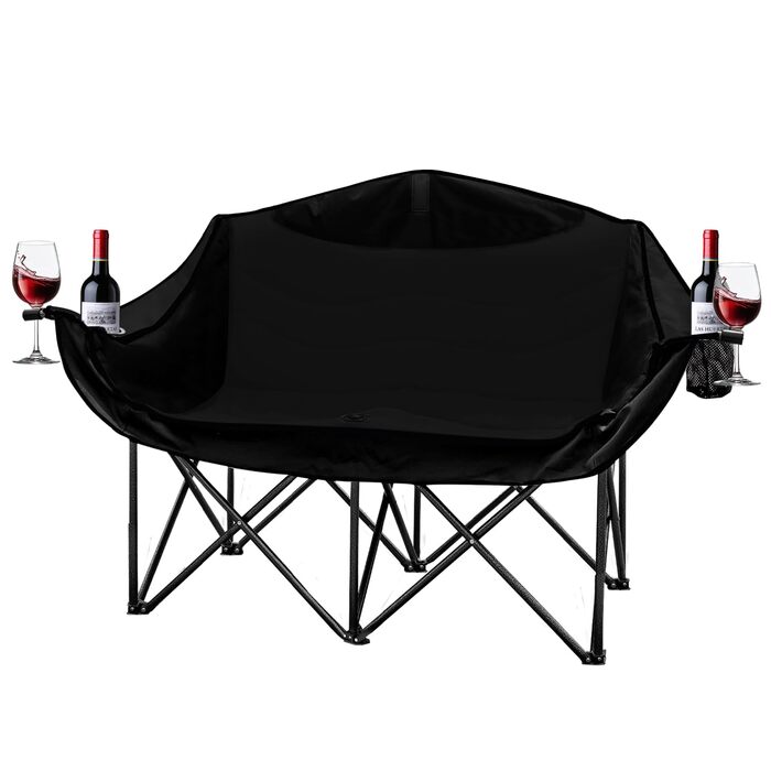 Двомісний розкладний крісло-диван для кемпінгу з підстаканниками (чорний)