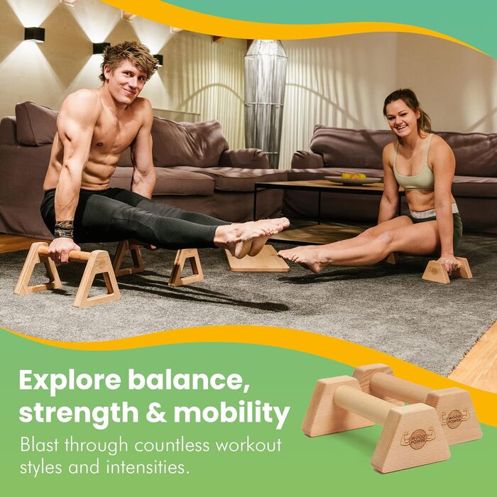 Дерев'яні бруси WOODPOWER PowerBars для віджимань і стійки на руках, нековзкі паралетси для кросфіту, йоги, калістеніки, для дому та вулиці