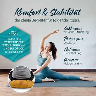 Подушка для медитації Zafu «Ganesh» DoYourYoga, напівмісяць з біо-гречаним лузгом, знімний чохол, 45x30x14 см, для його та релаксації (індійський жовтий)