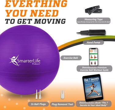Гімнастичний м'яч SmarterLife 75 см фуксія для фітнесу, йоги, балансу, стабільності та вагітних, ідеальний як фітбол-стілець для офісу та дому