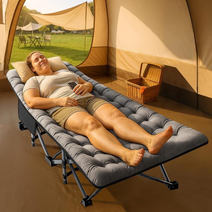 MOPHOTO Велике складане кемпінгове ліжко з матом для дорослих, 98 x 85 x 46 см, міцне ліжко для відпочинку на природі з сумкою, 200D, матеріал Оксфорд, сіре (1)