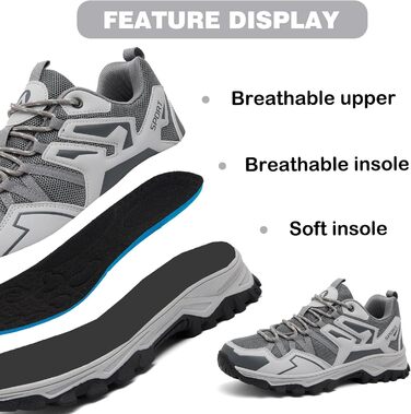 Чоловічі туристичні черевики для трекінгу та хайкінгу. Легкі похідні черевики для кемпінгу та трейлраннінгу (40 EU, Сірий)