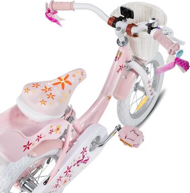 Дитячий велосипед JOYSTAR Einhorn 12/14/16/18 дюймів для дівчаток 3-9 років з додатковими колесами, підставкою, кошиком і сидінням для ляльки