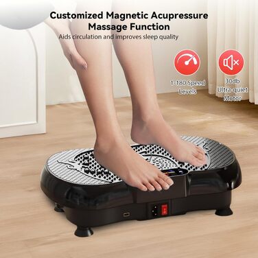 Віброплатформа для дому з 180 рівнів, 6 режимів тренувань, Bluetooth, LCD-екран, пульт, 150 кг, для схуднення та загального тонусу тіла