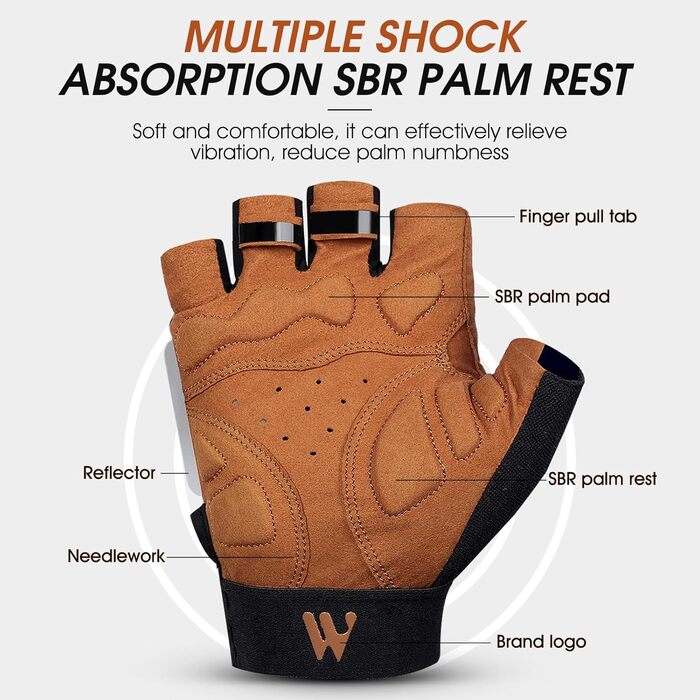 Велосипедні рукавички West Biking для чоловіків та жінок - дихаючі, безпальцеві, з неслизьким покриттям, для MTB, шосе та альпінізму, розмір XL