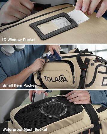 Спортивна сумка-рюкзак Tolaccea для чоловіків та жінок – велика дорожня сумка з відділенням для взуття, мокрою одежі та ноутбука (15,6'') – водонепроникна сумка-мішок для відпочинку, фітнесу, спорту та подорожей (Хакі, 40л)