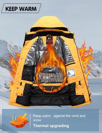 Сніговий костюм HOUZONIY для чоловіків, жовто-чорний, дихаючий, вітронепроникний, з капюшоном, для катання на лижах та сноуборді