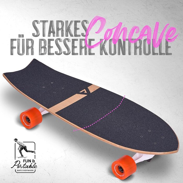 Apollo Surfskate Pro: Лонгборд для дорослих та дітей, Midi Cruiser для стрітсерфінгу, якісні траки, карвінг та пампінг, від 6 років