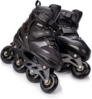 Дитячі ролики Meteor Rox з регулюванням – інлайнери для дівчаток та хлопчиків, підшипники ABEC-7 Carbon, колеса PU 72mm 80A, алюмінієвий фрейм, розміри S30-33, M34-37, L38-41 (L 38-41, Чорний)