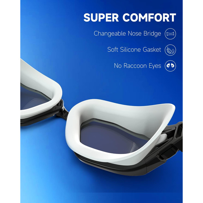 Окуляри для плавання Findway, захист від запотівання/UV, поляризовані окуляри для дорослих, підлітків та жінок з запасним носовим мостом, без витоку, чіткий огляд, чорний & білий/поляризована димчаста лінза (чорний & білий/золота поляризована дзеркальна л