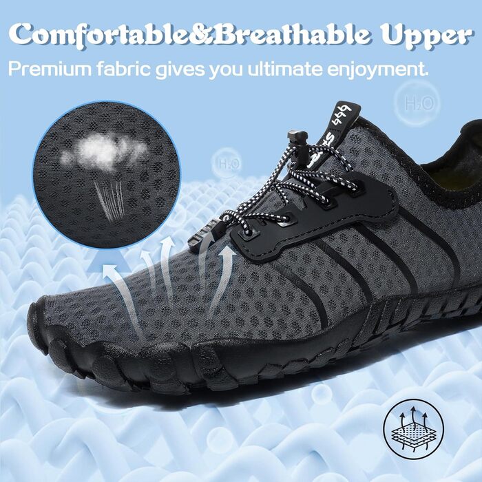 Чоловічі та жіночі аквашузи для плавання та серфінгу. Швидковисихаючі, підошва не слизька. Розмір 46 EU, сірий колір (6906)