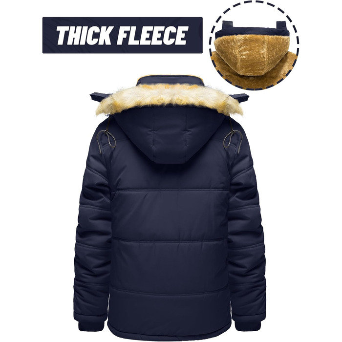 TACVASEN чоловіча зимова куртка, водонепроникна, вітронепроникна, з підкладкою, тепла стьобана куртка з відстібною капюшоном (M, Navy)