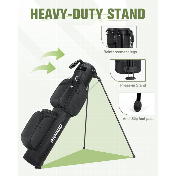 Сумка для гольфу на штативі, легка, для 9 ключок, з роздільниками, водонепроникна, з кишенькою-холодильником, ергономічний плечовий ремінь, велика кишеня, унісекс, чорна A1