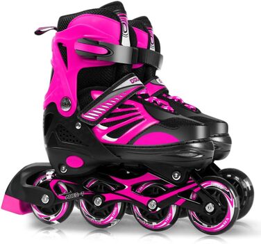 Дитячі ролики для катання на роликах, розмір 34-37, світлові колеса, рожеві