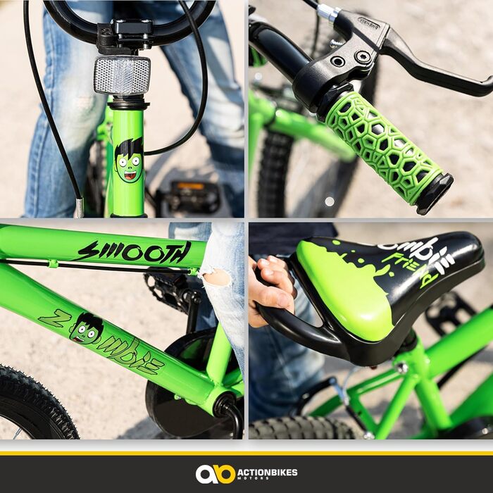 Дитяче велосипед Actionbikes Zombie 12/16/20 дюймів з V-Brake гальмами | Для дітей 2-9 років | З брудозахисниками | Для дівчаток та хлопчиків