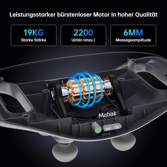 Масажний пістолет Mebak M1 з 4 насадками, 3 режимами, USB-C, для глибокого масажу м'язів спини, стегон та всього тіла, знеболення