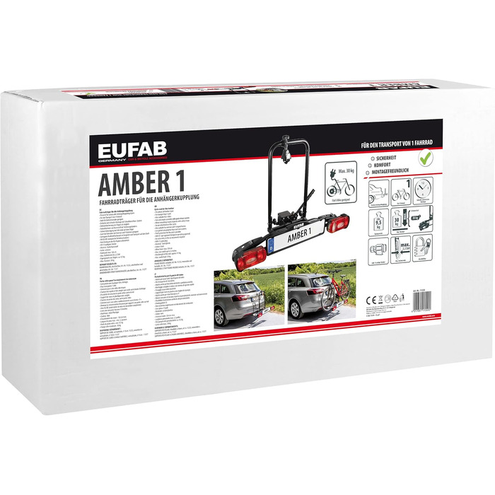 Велосипедний багажник EUFAB AMBER 1 для 1 велосипеда, E-Bike сумісний, для причепа, частково зібраний, чорний