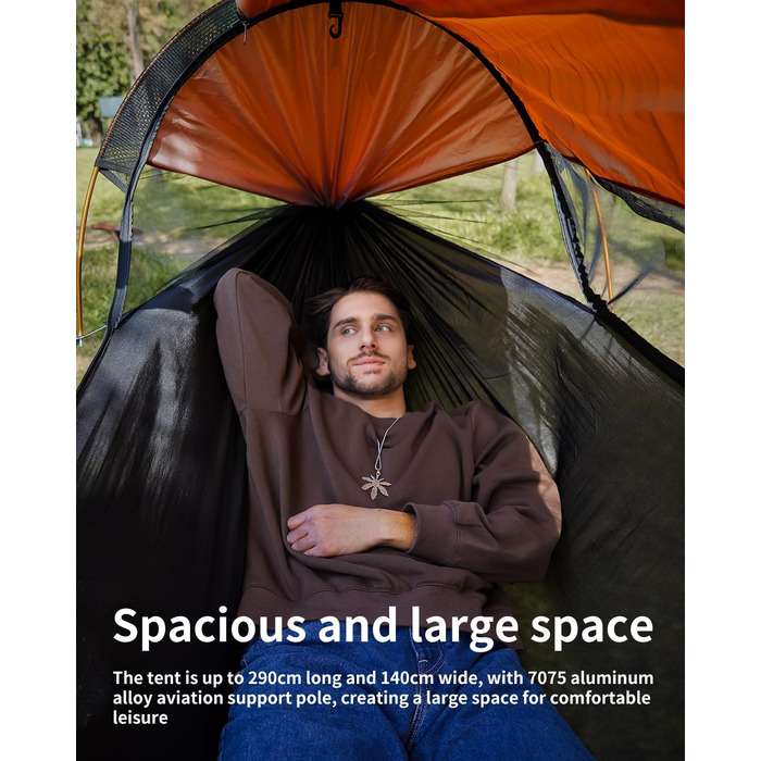 Гамак-намет Travel Bird з москітною сіткою та сонцезахистом, 290x140 см, великий простір, багатофункціональний, легкий, з ременями для кріплення до дерева, підходить для кемпінгу та відпочинку на природі (зелений/помаранчевий)