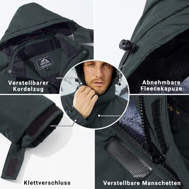 Чоловіча зимова куртка KEFITEVD: водонепроникна, дихаюча, з капюшоном, для сноуборду та активного відпочинку, сірий колір