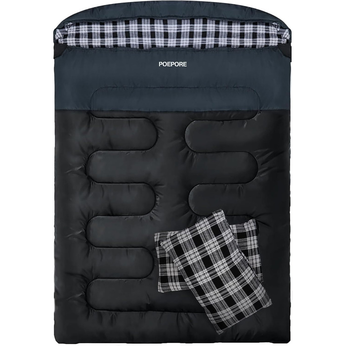 Спальний мішок для двох дорослих з флісу, зимовий, з подушками та сумкою для перенесення, 233*157 см, темно-сірий