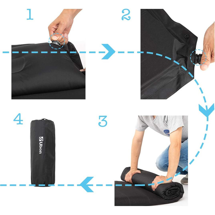 Надувна ізольована спальна матрац Ubon для 2 осіб, 3.6 см, чорний