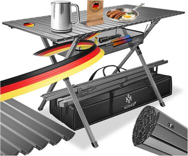 Складний кемпінговий стіл KESSER® з алюмінієвим каркасом 120x70 см, до 100 кг, антрацит + сумка для транспортування