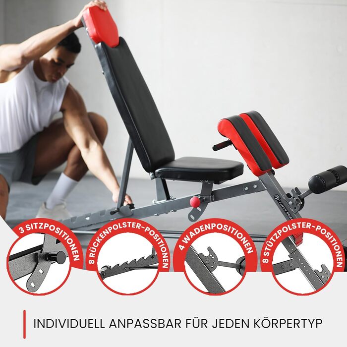 Багатофункціональна лава для силових тренувань Finer Form з регульованим кутом нахилу, римським стільцем та підставкою для пресу