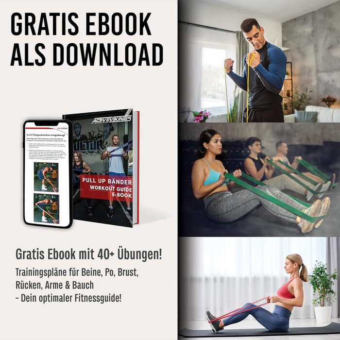 Фітнес-гумки для фітнесу та калістеніки: набір або окремо з сумкою, дверним анкером та інструкцією – ідеально для дому та спортзалу (червоний, чорний, синій)