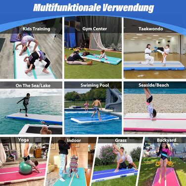 Мата для гімнастики Dwzdd Air Matte Track - 3/4/5/6 м, 600x100x10 см. Для дітей, дому, фітнес-залу, тренувань, чирлідингу. Біло-рожевий/Блакитний колір