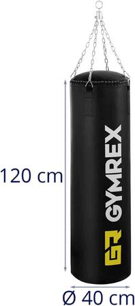 Боксерський мішок Gymrex, наповнений, для дорослих, Ø 40 x 120 см, підвісний, з чотириточковим сталевим ланцюгом, для дому, для боксу, пісочний мішок