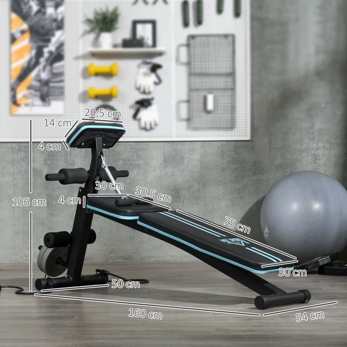 Регульована лава для тренувань, складна, з 7 положеннями спинки, витримує до 120 кг, синя