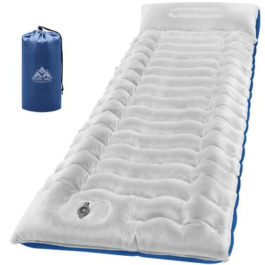 Надувний килимок для кемпінгу з подушкою, інтегрована підошва-насос, компактний, для туризму та подорожей (світло-сірий)