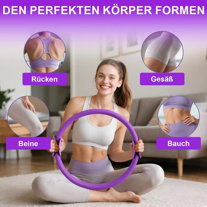 Набір для пілатесу вдома - 12 шт. (кільце 38 см, 5 еластичних стрічок, м'яч, інструкція)