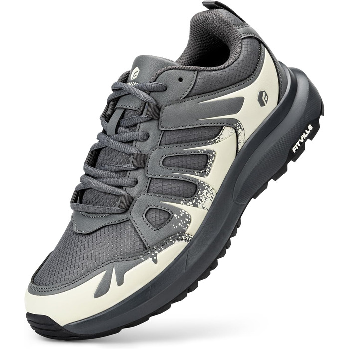 Черевики для хайкінгу FitVille для чоловіків, широкі, водонепроникні, розмір 40-50, підтримка склепіння стопи, сіро-бежеві