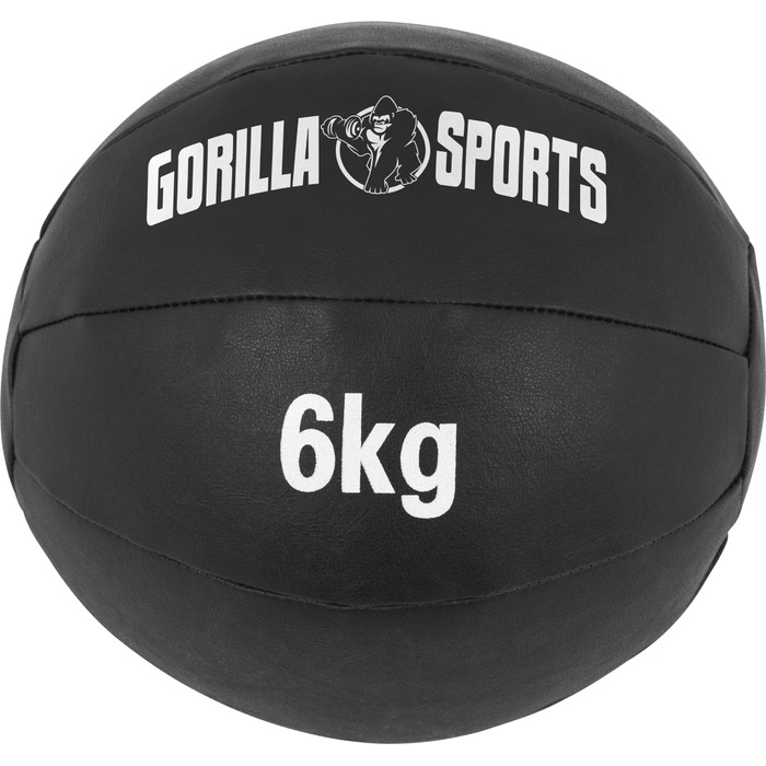 Медичний м'яч GORILLA SPORTS® - 1-10 кг, шкіряний, чорний. Тренувальний, фітнес, вантажний м'яч, Slam Ball. Одиночні/Набори