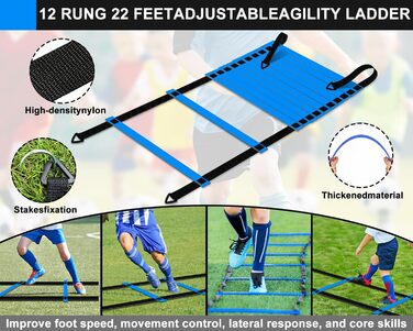 Набір для гри у футбол для дітей 2 шт: Pop-Up ворота для футболу з драбиною для розвитку спритності - тренувальний набір включає м'яч розміру 3, 8 фігурок, насос та сумка - ворота для гри в приміщенні/на вулиці 120см*90см - комплект з двох штук