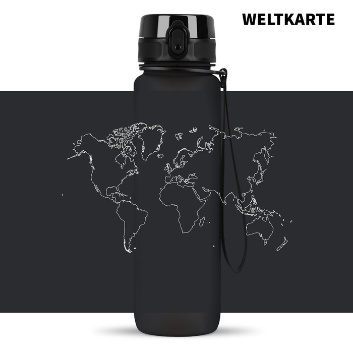 Пляшка для води 720°DGREE uberBottle 1л з ситечком, тритановий, герметичний, легкий, BPA-free, для спорту, фітнесу, велосипеда, університету, чорний Onyx Black, Softtouch