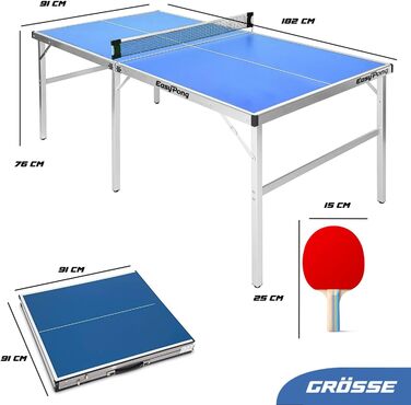 Стол для пінг-понгу EasyPong | 182x91 см | Преміум якість | Зручний для транспортування | Стабільний | Для гри в приміщенні та на вулиці | Комплект: 2 ракетки + 4 м'ячі | Оригінальний Easy Pong | Синій