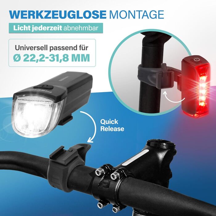 Велосипедний ліхтар FISCHER Twin Set: 360° підсвічування, LED, 30 Lux, USB-C, акумуляторний, для передньої та задньої частини велосипеда