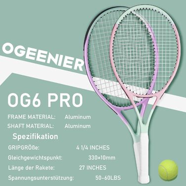 Набір тенісних ракет OGEENIER для дорослих (2 гравці) з аксесуарами (фіолетовий+рожевий)