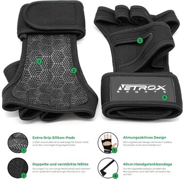 Спортивні рукавички NetroxSports для тренувань з підтримкою зап'ястя - фітнес, бодібілдинг, силові тренування, чорний колір, розмір L