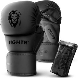 Рукавички для MMA та спарингу FIGHTR® 7 oz, посилена амортизація, для боксу та кікбоксингу, розмір L, All Black (з сумкою)