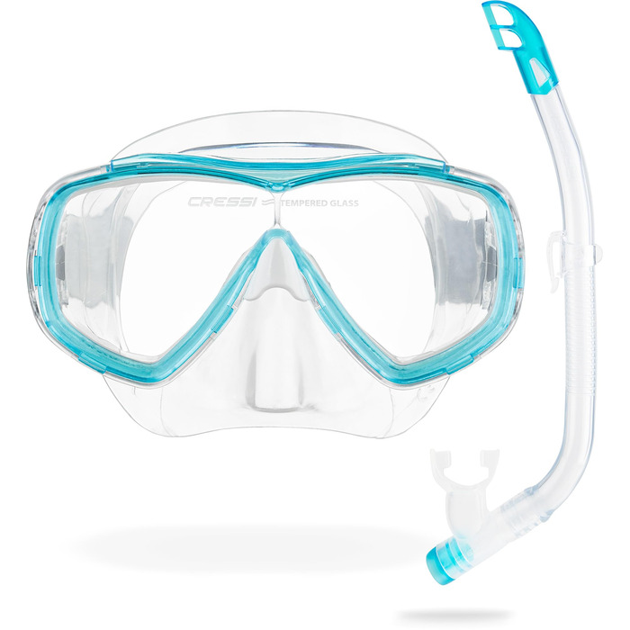 Маска Cressi Estrella Jr для снорклінгу та дайвінгу, прозора/аквамарин + трубка