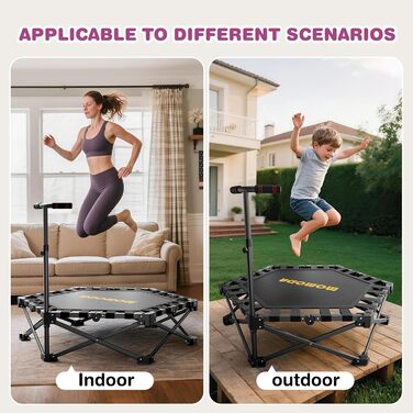 Трамплін для фітнесу MOMODA складний, діаметр 106 см, чорний. Зручний для занять вдома, підходить для дітей та дорослих.