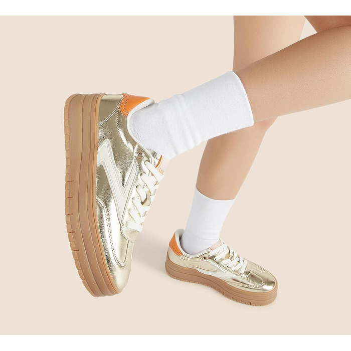 Жіночі туфлі на платформі Lucky Step з замші та гумовою підошвою, золотисті - ретро дизайн для тенісу та повсякденного носіння, 38 EU