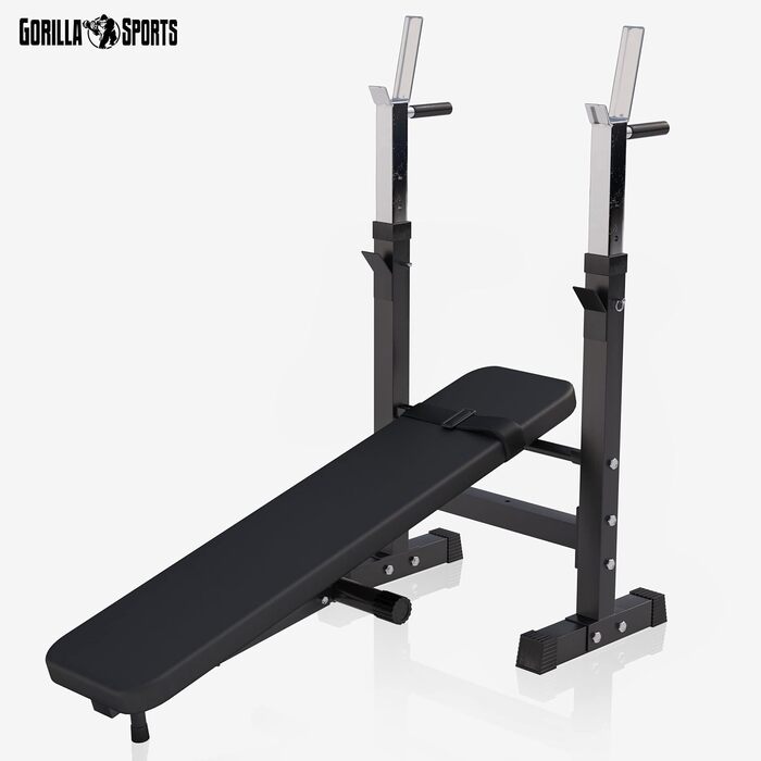 GORILLA SPORTS® Лава для жиму з підставкою, багатофункціональна, регульована висота і кут нахилу, складана, до 200 кг, чорна або біла – тренувальна лава для жиму, фітнесу, пресу