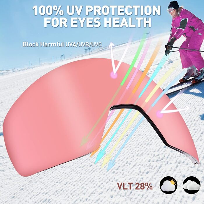 CARFIA Лижна маска для окулярів, унісекс, 100% UV400, антифог, для сноуборду та лиж