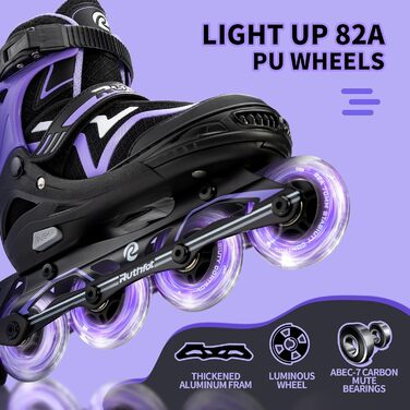 Регульовані ролики для дітей (хлопчики та дівчатка), світлові ролики, розмір L (37.5-41), фіолетовий